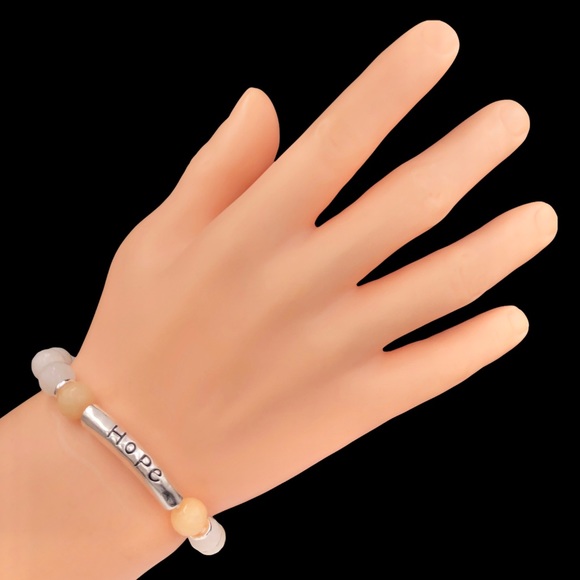 HOPE Genuine Semi-Precious Stone Beaded Worded Stretch Bracelet - Picture 3 of 3